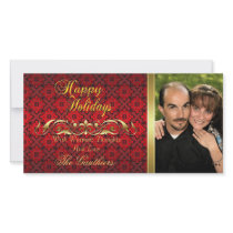 Red Lace & Gold Scroll Holiday Photo Card