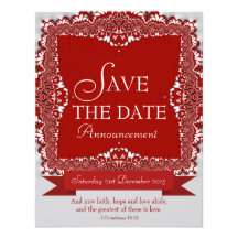 Red Lace Save the Date Wedding Announcement