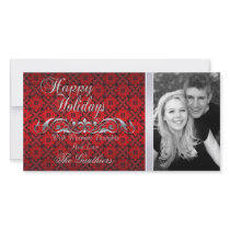 Red Lace & Silver Scroll Holiday Photo Card