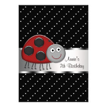 Red Ladybug 7th Birthday Party Invitation Ladybug