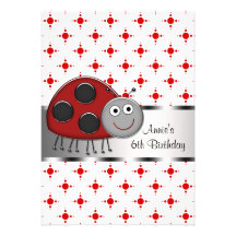 Red Ladybug Girls 6th Birthday Party Custom Invitation