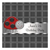 Red Ladybug Girls 7th Birthday Party Custom Invitations