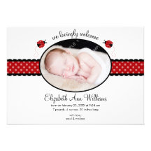 Red Ladybug Polka Dot Photo Birth Announcement