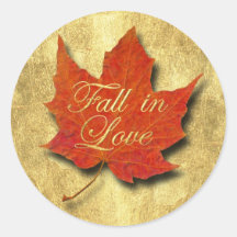 Red Leaf Fall in Love on Gold Stickers