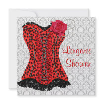 Red Leopard Corset Lingerie Bridal Shower Personalized Announcements