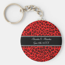 Red leopard pattern wedding favors keychains