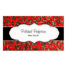 Red Leopard Print Faux Glitter Business Cards
