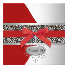 Red Leopard Sweet 16 Birthday Party Personalized Invite