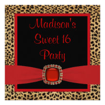 Red Leopard Sweet 16 Birthday Party Personalized Announcement