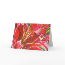 Red Lily Hand Painted Elegant Notecards