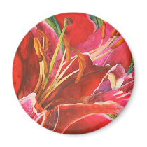 Red Lily Watercolor Customizable Wedding Magnet