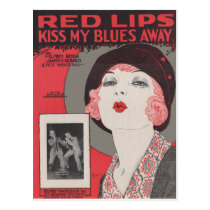RED LIPS KISS MY BLUES AWAY postcards