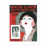 Red Lips Kiss My Blues Away Songbook Cover Postcards