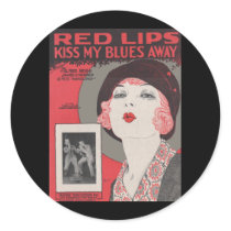 RED LIPS KISS MY BLUES AWAY ROUND STICKER