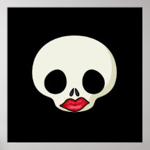 Red Lips Skull Poster