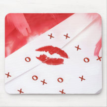 Red lipstick kiss on letter with x o mouse pads