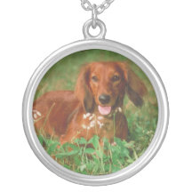 Red Long Haired Dachshund Necklace
