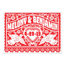 Red Love Birds Wedding Papel Picado Custom Announcement