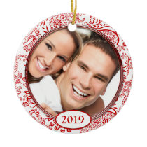 Red Love Birds Your Photo Christmas Ornament