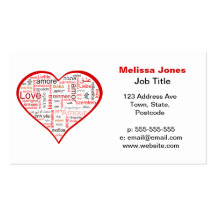 Red Love Heart Typography Business Card Templates
