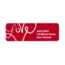 Red Love Heart Typography Custom Return Address Labels