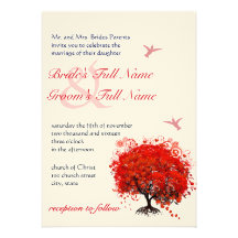 Red Love Tree Birds 5 x 7 Wedding Invitation