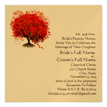Red Love Tree Square Wedding Invitation