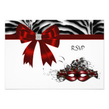 Red Mask Masquerade Party Sweet 16 RSVP Custom Announcement