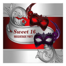 Red Masks Sweet 16 Masquerade Party Announcement