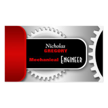 Red Mechanical Engineer Gear Business Cards
