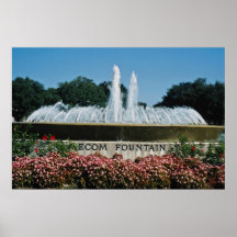 Red Mecom Fountain located on Main Street flowers Print