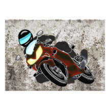Red Metallic Motorcycle Racer Personalized Invitations