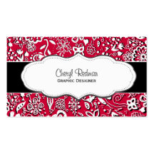 Red Modern Floral Doodle business cards