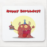 Red Monster Celebrates Birthday With Cake Mouse Pads