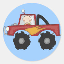 Red Monster Truck Tshirts and Gifts Round Sticker