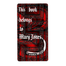 Red Moon Swirl Pattern Bookplate Custom Shipping Label