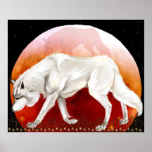 Red Moon Wolf Poster