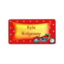 Red Motorcycle - Boys school name label