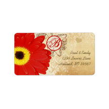 Red Musical Gerber Daisy Monogram Address Label