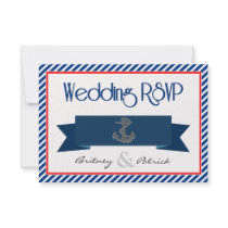 Red Navy Blue & White Nautical Wedding RSVP Cards Custom Invitations
