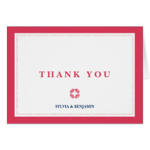 Red navy traditional border simply thank you note greeting cards