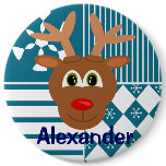 Red Nose Reindeer Personalized Stocking Tag Button