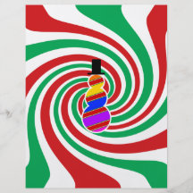 Red orange blue violet snowman on red green flyer