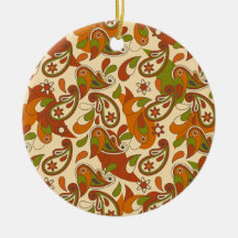 Red, orange, green and beige paisley ornaments