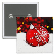 Red Ornament in the Snow Button