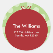 Red Ornament Polka Dots Christmas Address Label Round Sticker