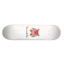 Red owl with white polka dots skate deck