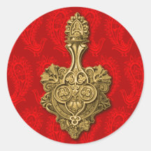 Red Paisley Peacocks Sticker / Envelope Seal