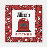 Red Paisley & Retro Stove Kitchen Magnet