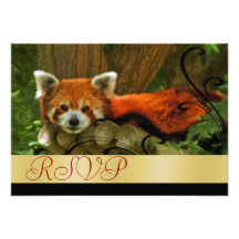 Red Panda Holiday Gold RSVP Invitation